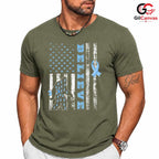 Blue Ribbon Believe Event Tee Unisex Cancer Awareness Supporter Gift Idea