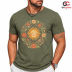 Boho Floral Sun Face T-Shirt Sleeping Summer Solstice Unisex Celestial Nature Tee