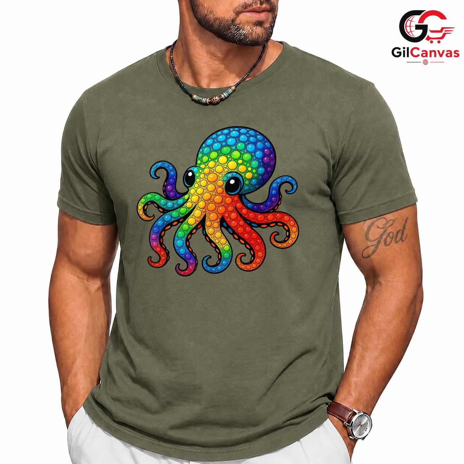 Colorful Octopus Sea Life Tee Unisex Fun Marine Creature Kids Birthday Gift