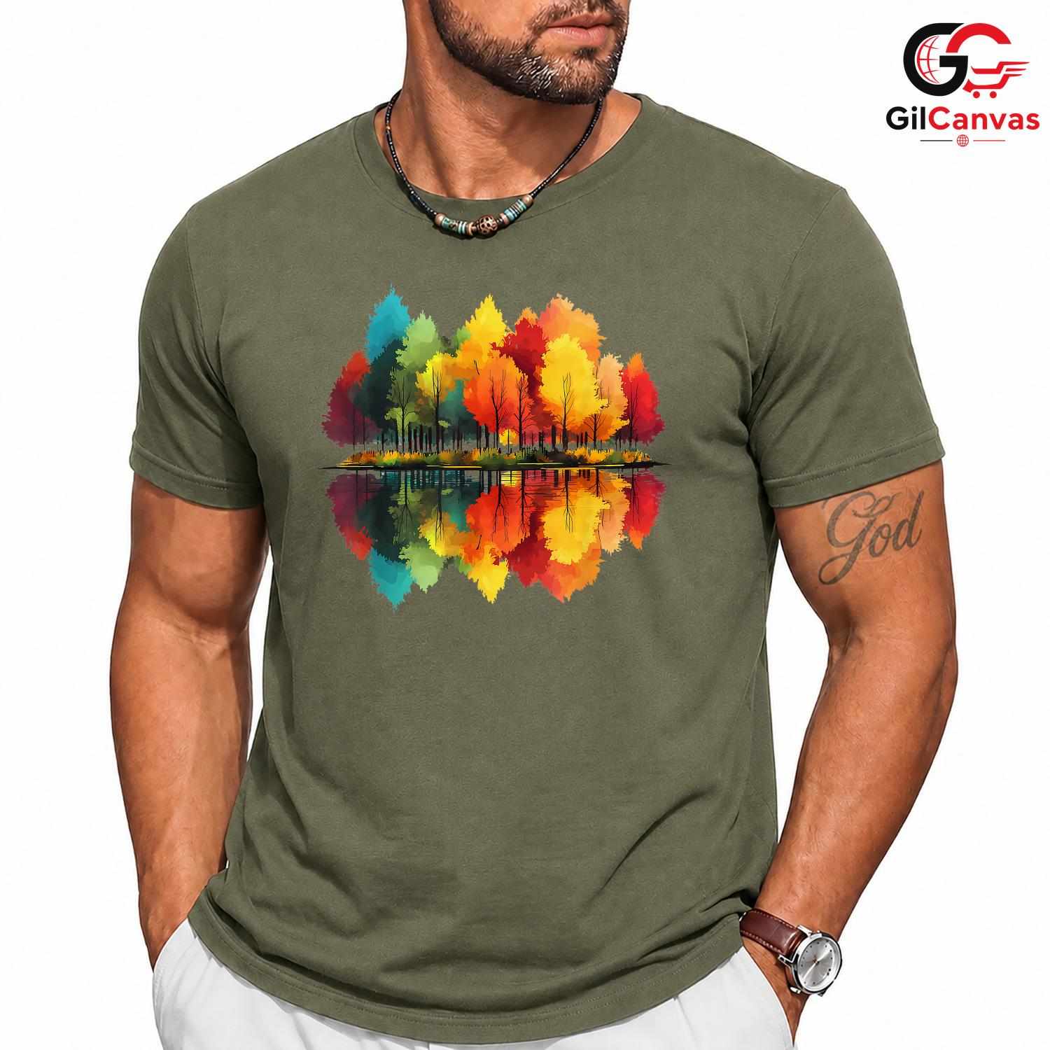 Colorful Tree Reflection Shirt Unisex Perfect Nature Lover Fall Season Gift