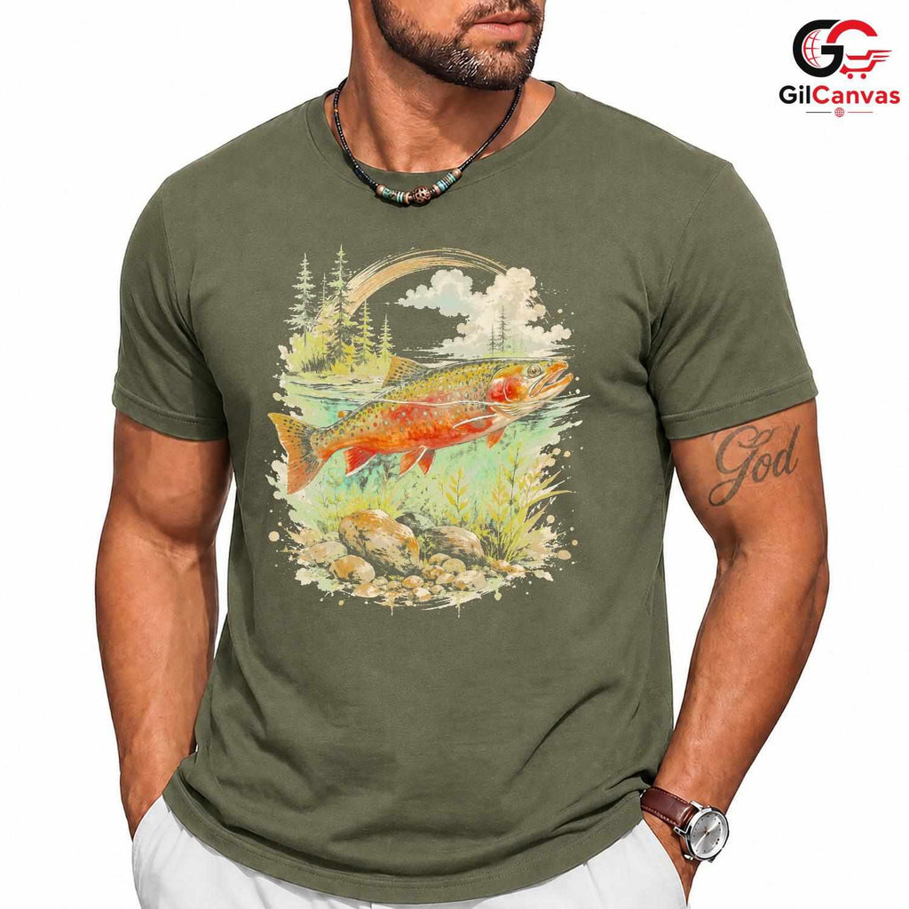 Colorful Trout Fishing T-Shirt Unisex Outdoor Enthusiast Nature Lover Graphic Tee