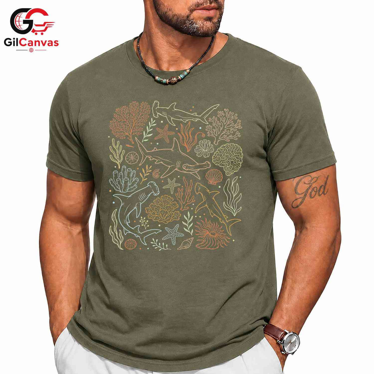 Coral Reef Shark T-Shirt Underwater Adventure Beachwear Ocean Unisex Apparel
