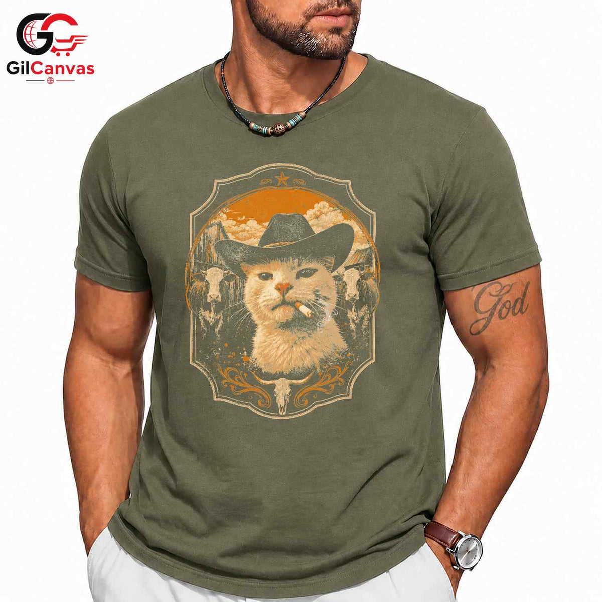 Country Funny Cat T-Shirt Unisex Animal Lover Theme Feline Graphic Casual Apparel