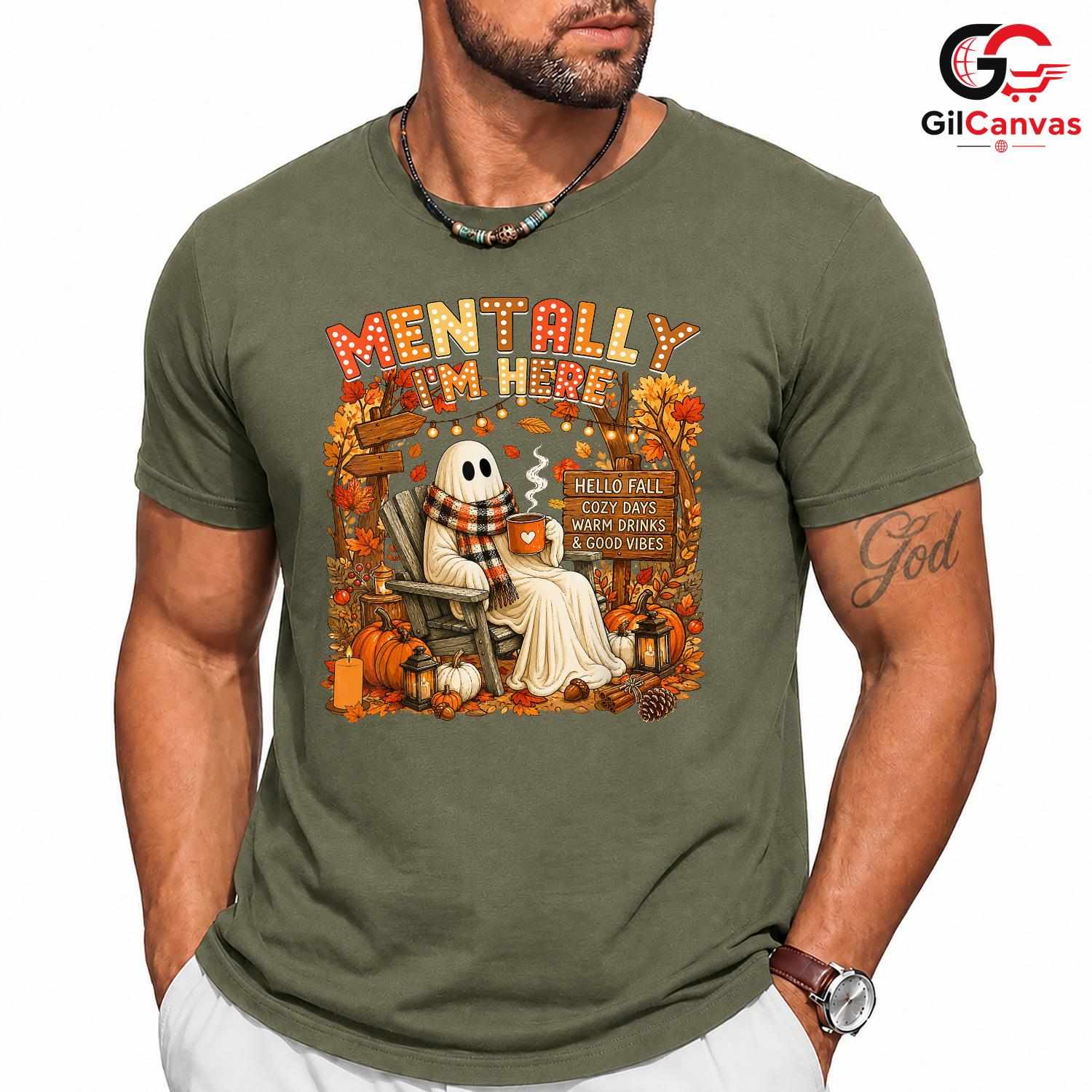 Cozy Ghost Character T-Shirt Unisex Spooky Fall Halloween Gift Adults Teens