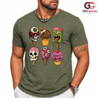 Creepy Ice Cream Skull T-Shirt Unisex Cool Halloween Party Gift Teens Adults
