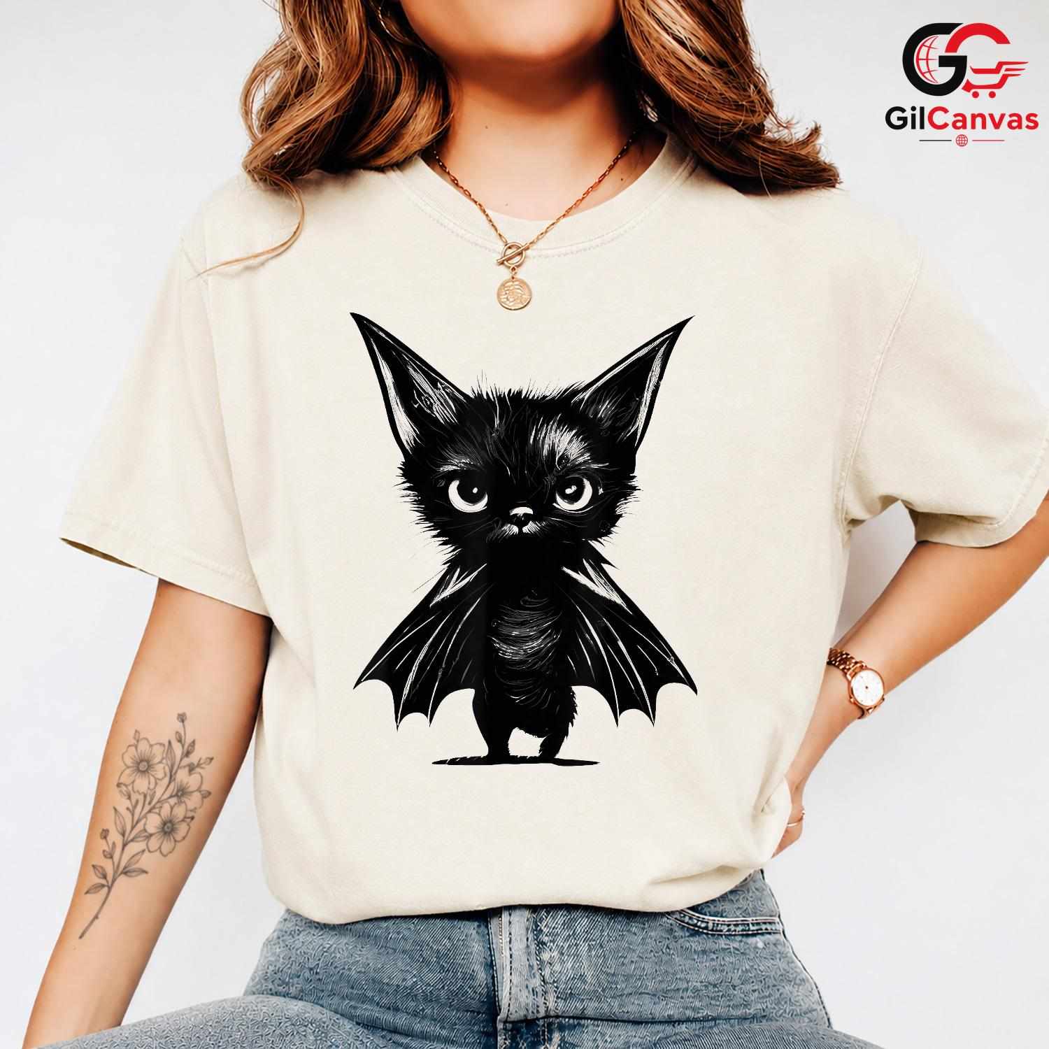 Cute Bat Cat Halloween T-Shirt Unisex Fun Spooky Pet Lover Gift Idea For Kids