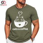 Cute Cat Coffee T-Shirt Feline Lover Perfect Occasion Custom Graphic Unisex