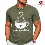 Cute Cat Coffee T-Shirt Feline Lover Perfect Occasion Custom Graphic Unisex