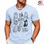 Cute Cat Illustration T-Shirt Feline Lover Perfect Gift Idea Women Men Shirt