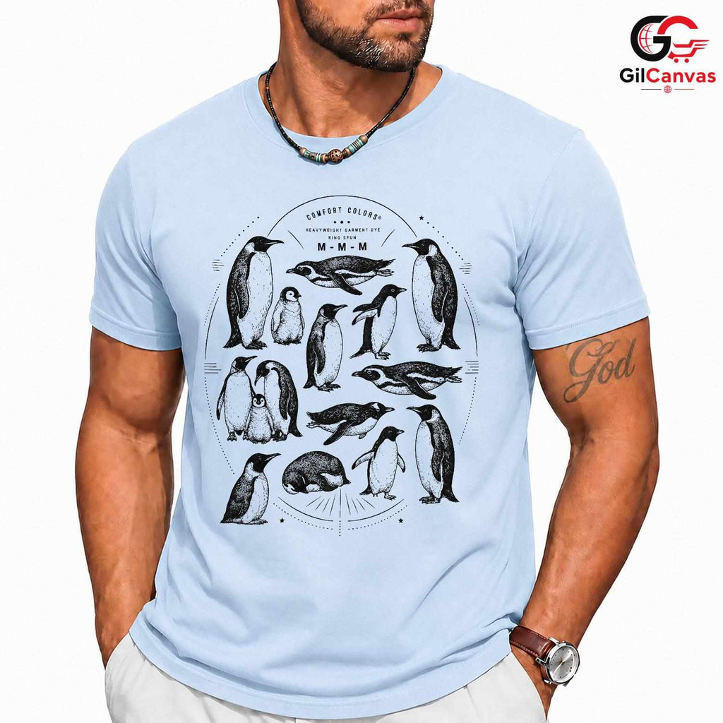 Cute Winter Penguin T-Shirt Men Women Animal Lover Cozy Ice Graphic Apparel Shirt