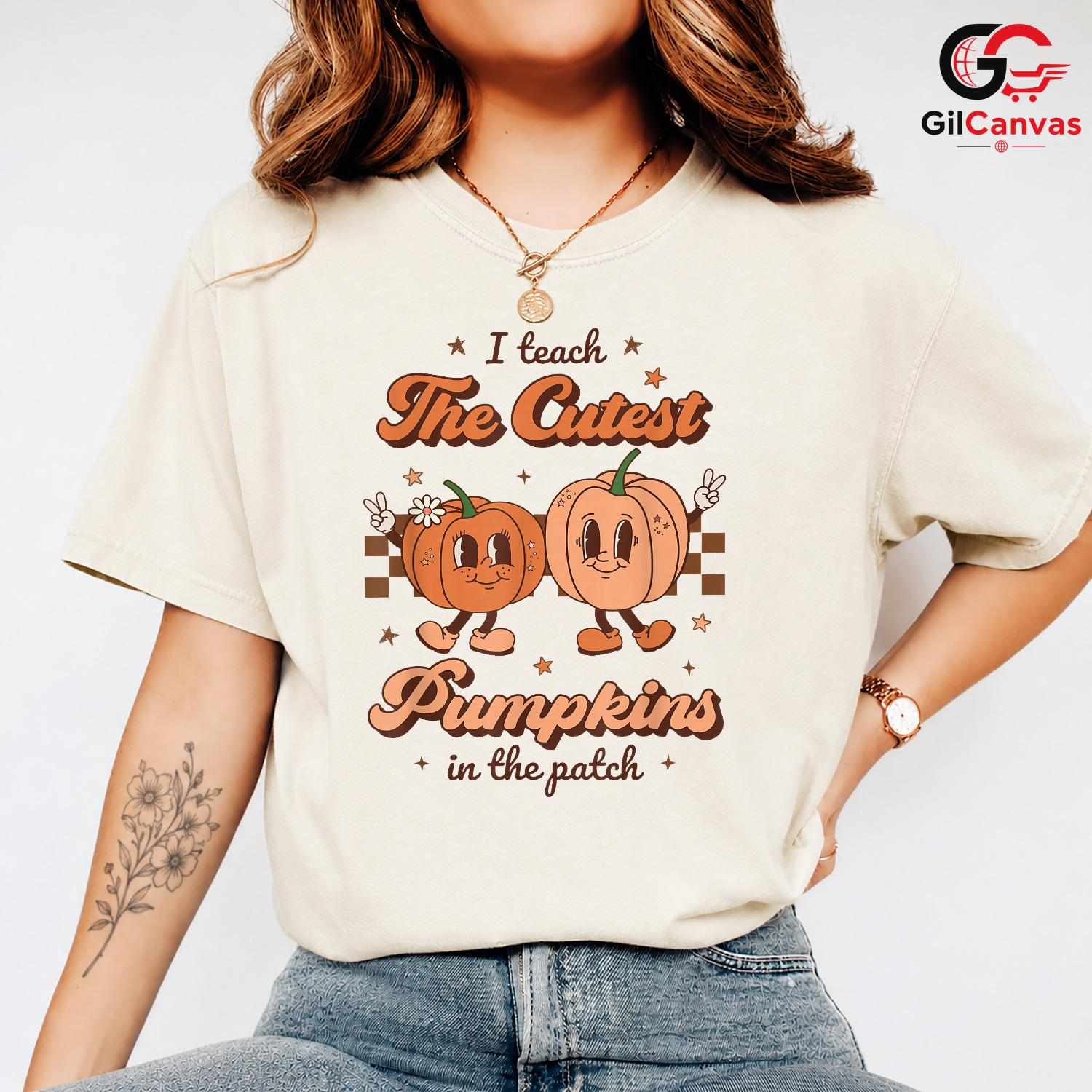 Cutest Pumpkins Patch T-Shirt Unisex Retro Groovy Autumn Teacher Fall Gift