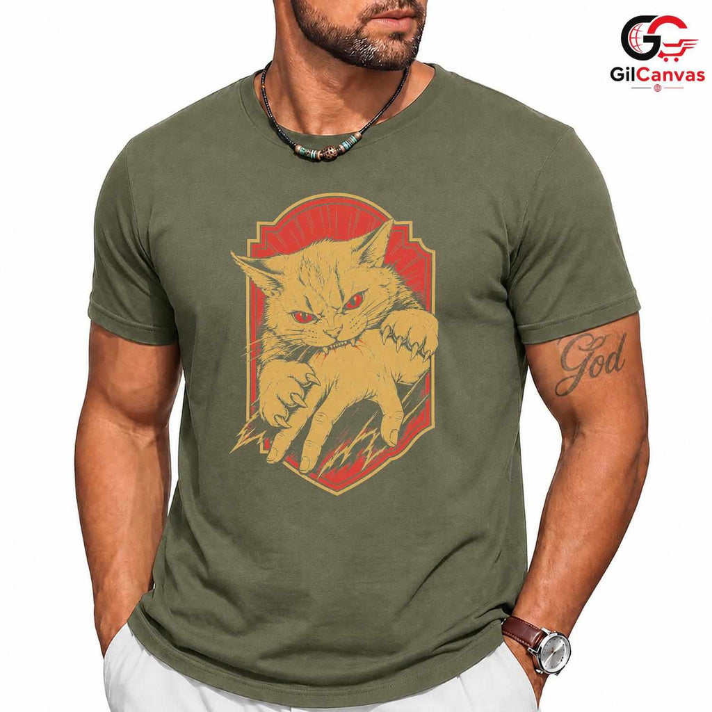 Dark Gothic Angry Cat T-Shirt Feline Attack Halloween Unisex Pet Graphic Apparel