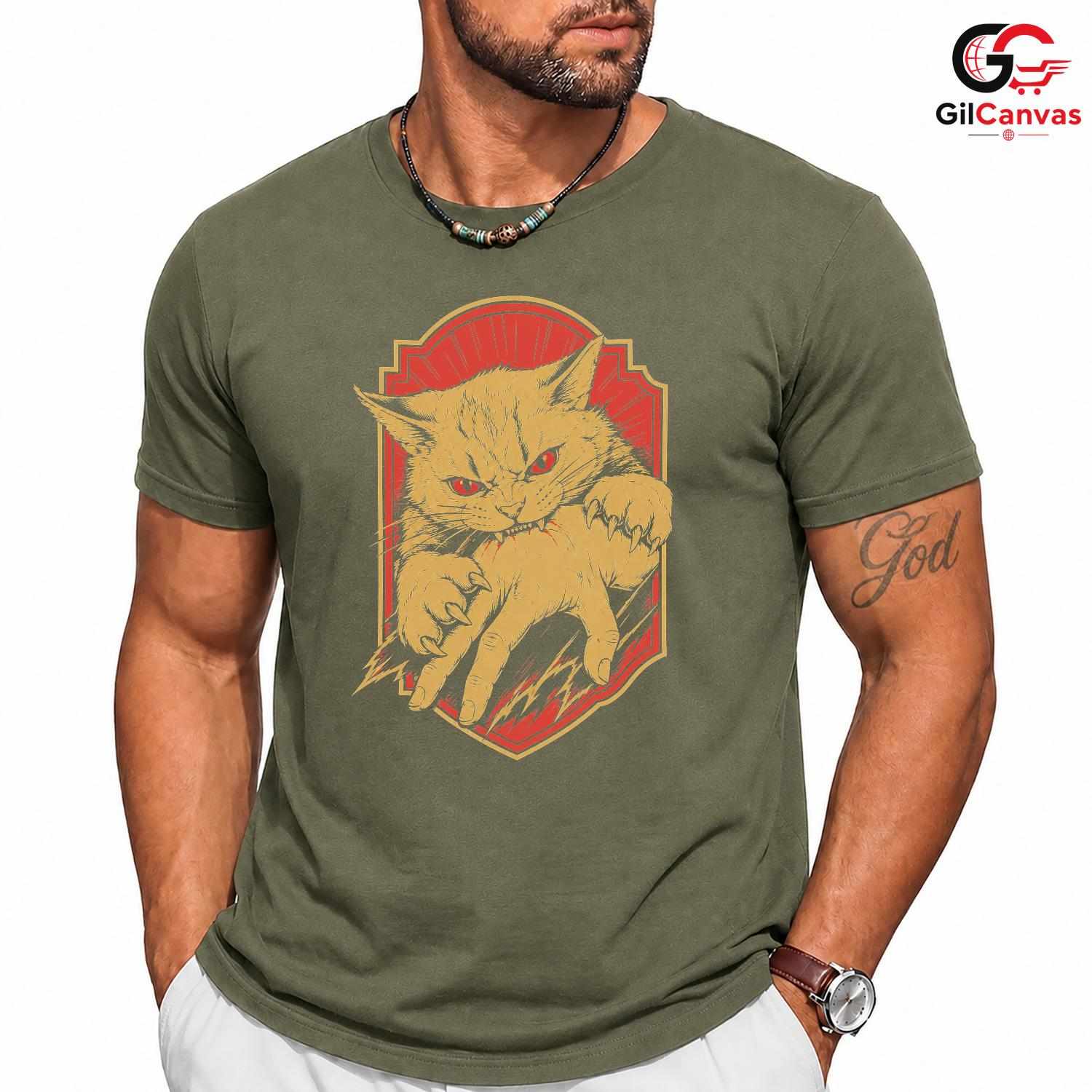 Dark Gothic Angry Cat T-Shirt Feline Attack Halloween Unisex Pet Graphic Apparel
