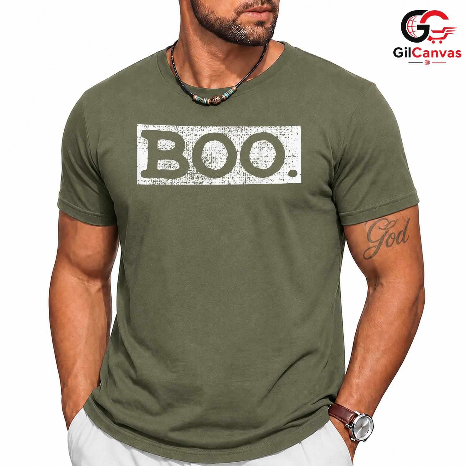 Distressed Boo Ghostly Text T-Shirt Unisex Spooky Fall Party Costume For All