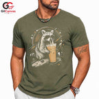 Drink Raccoon Summer T-Shirt Men Women Animal Lover Cool Graphic Vacation Shirt