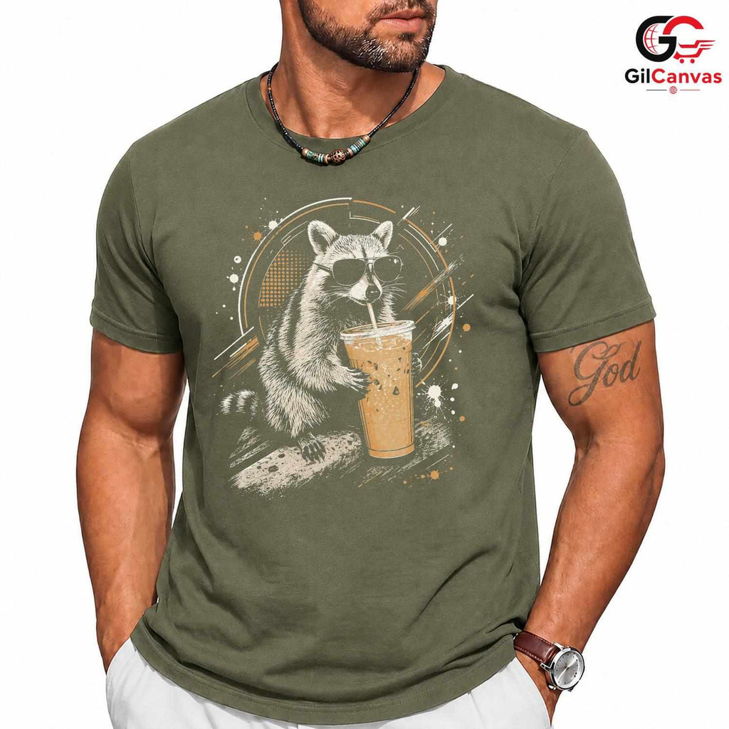 Drink Raccoon Summer T-Shirt Men Women Animal Lover Cool Graphic Vacation Shirt