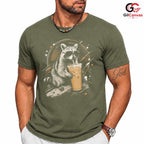 Drink Raccoon Summer T-Shirt Men Women Animal Lover Cool Graphic Vacation Shirt