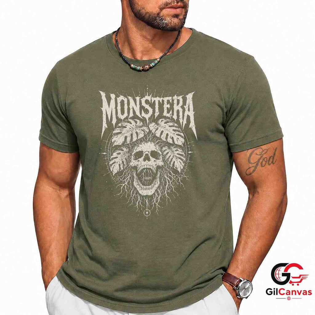 Edgy Skull With Leaves T-Shirt Spooky Halloween Unisex Graphic Apparel Tee