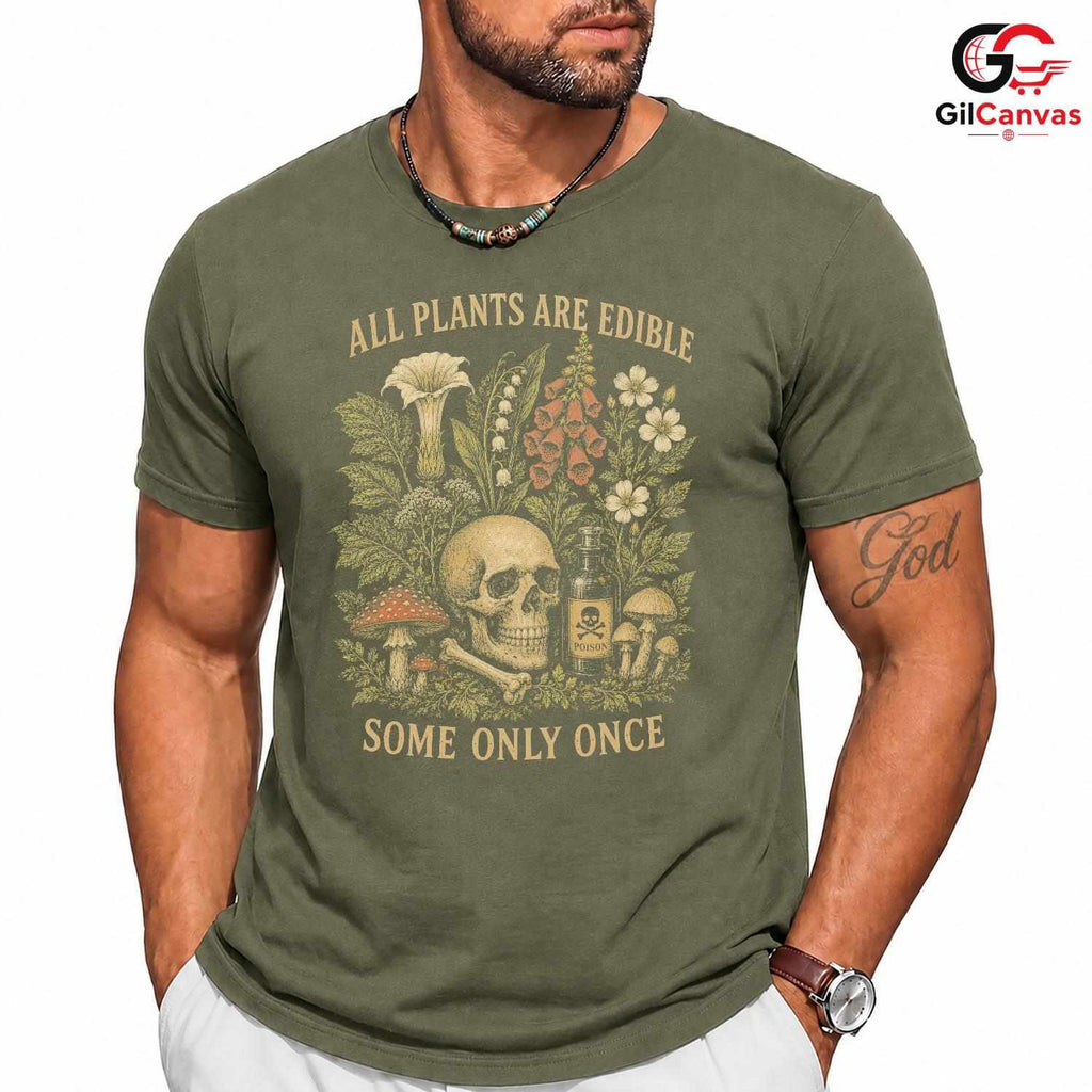 Edible Plant Skull Graphic T-Shirt Nature Lover Gift Unisex Halloween Apparel