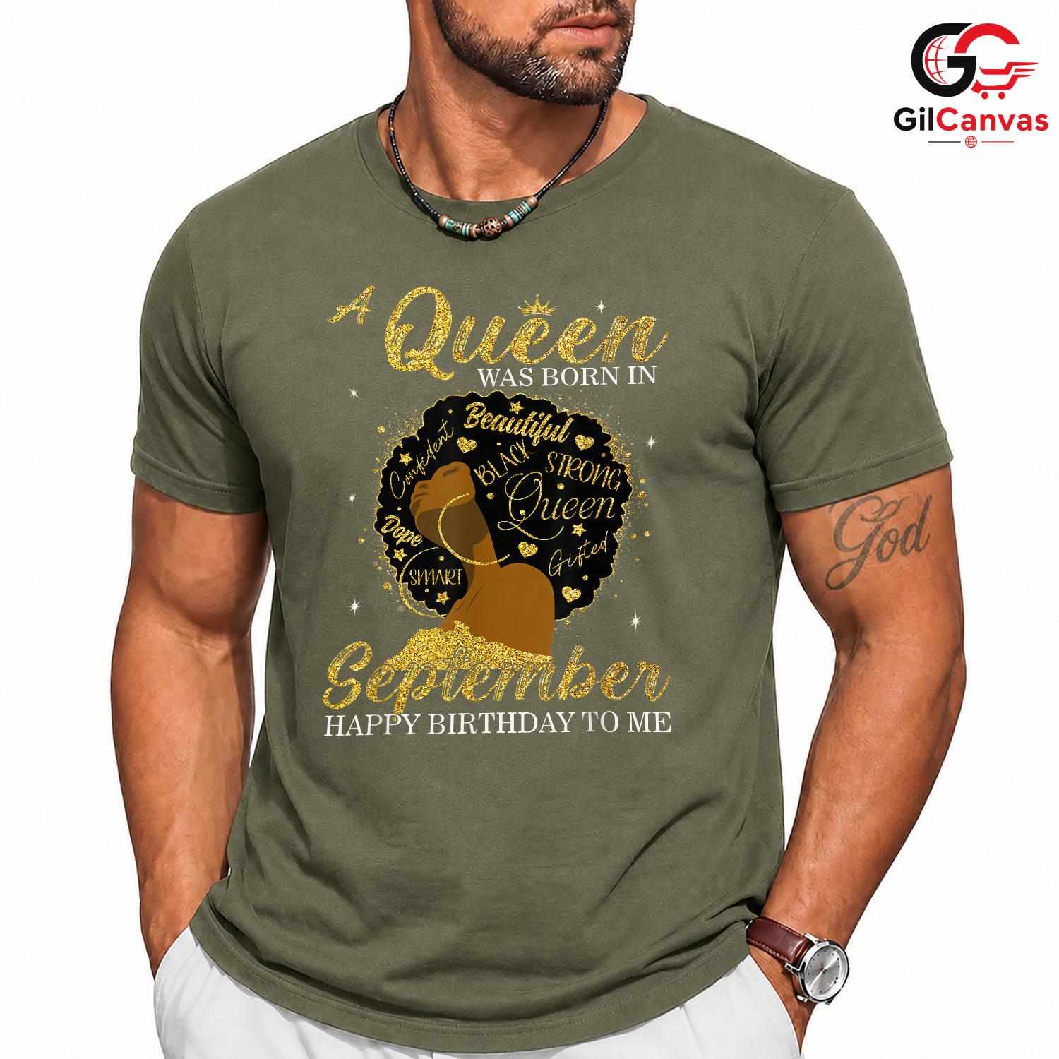 Empowered Black Queen Fall Tee Unisex September Afro Girl Birthday Gift Idea