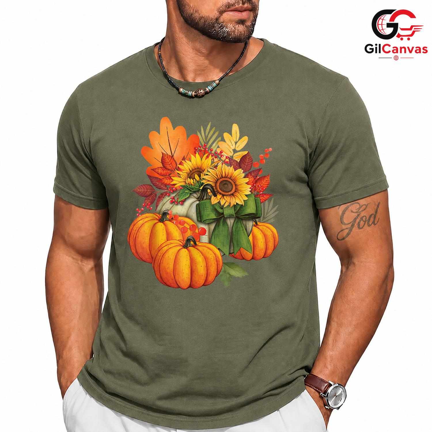 Fall Floral Pumpkin T-Shirt Unisex Autumn Season Gift For Women And Teens