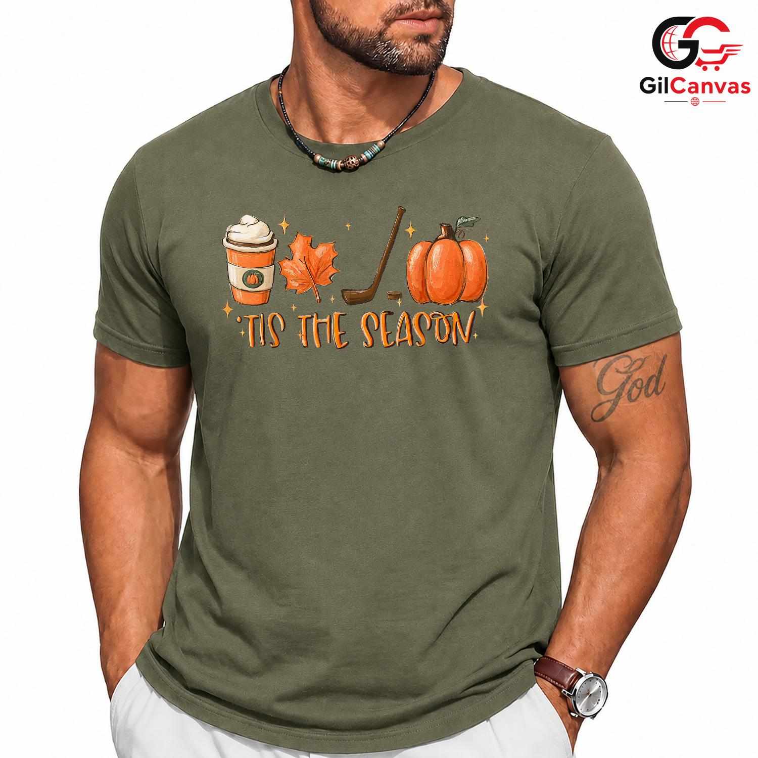 Fall Hockey Pumpkin Spice T-Shirt Unisex Cozy Autumn Sports Fan Game Day Gift