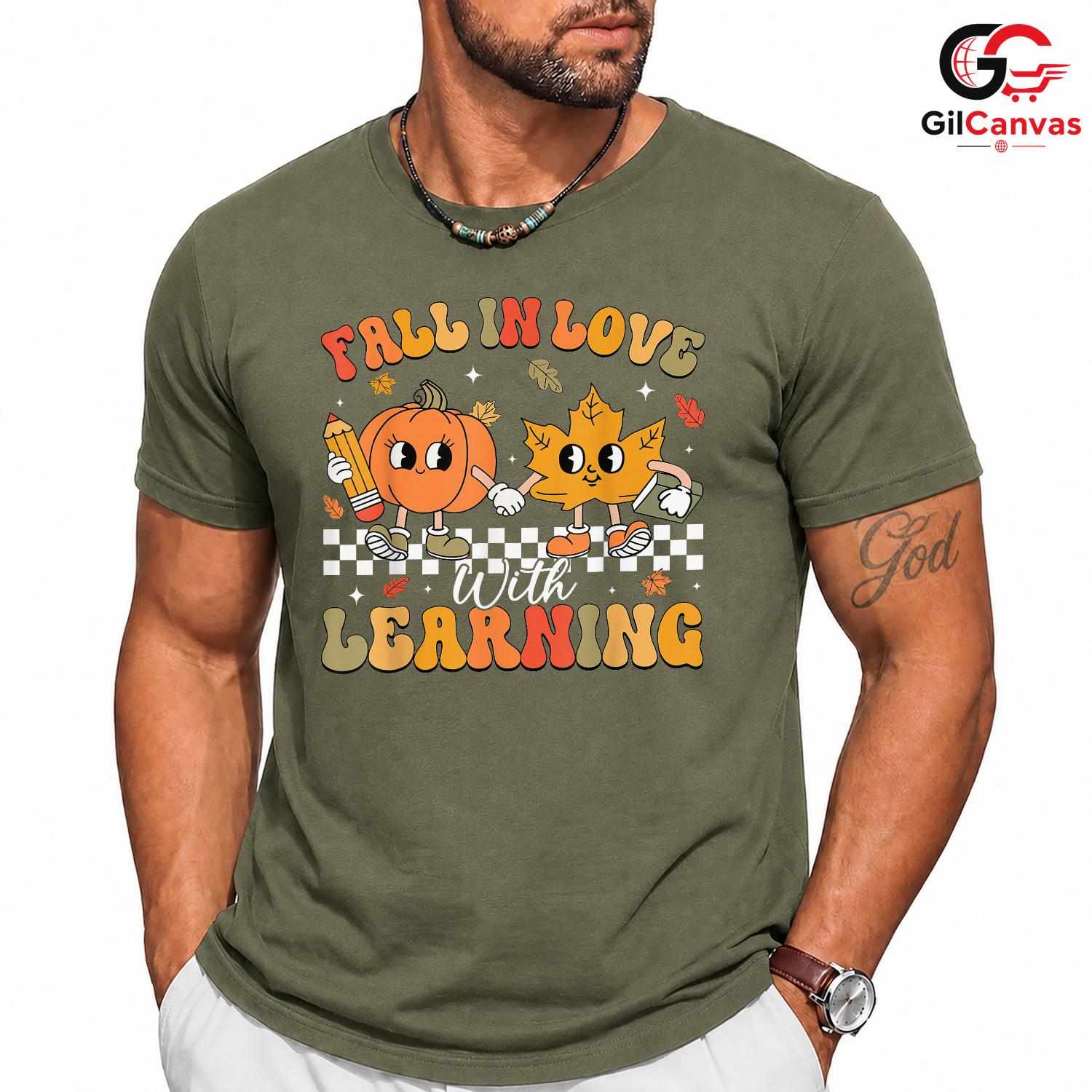 Fall In Love With Learning Tee Unisex Cute Pumpkin Leaf Gift For Kids Youth