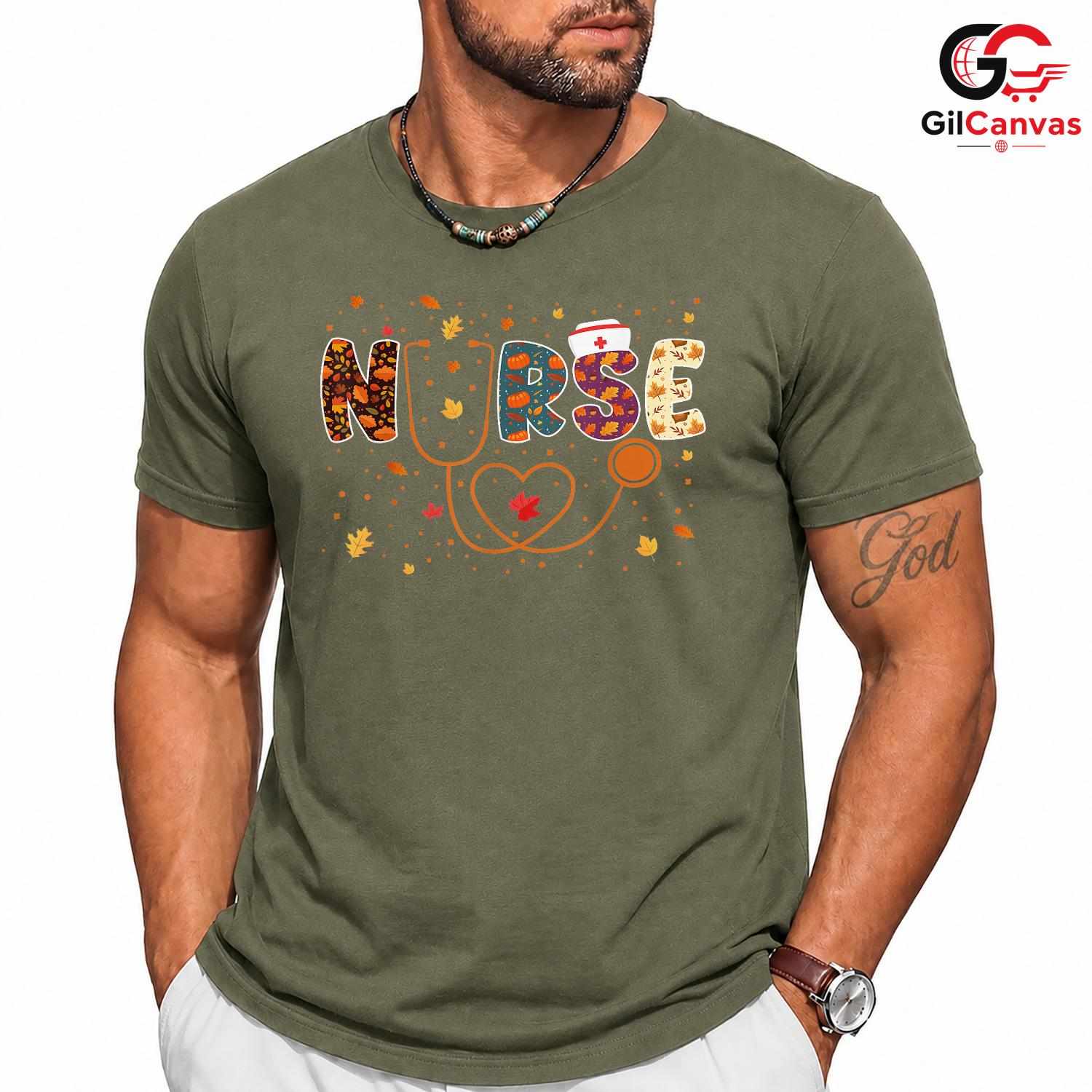 Fall Nurse Autumn Leaves T-Shirt Unisex Healthcare Worker Medical Perfect Gift