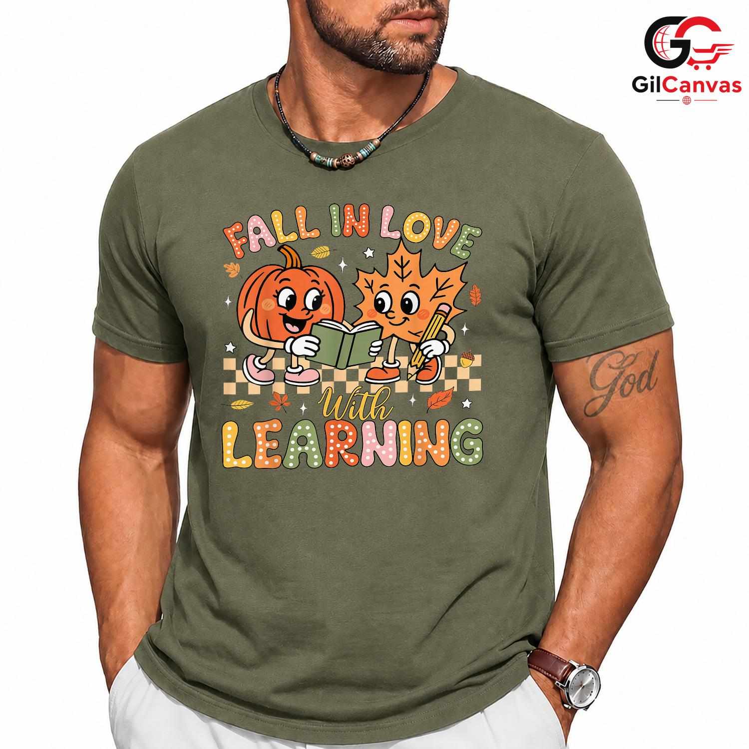 Fall Pumpkin Leaf T-Shirt Unisex Cute Autumn Learning Education Gift Kids