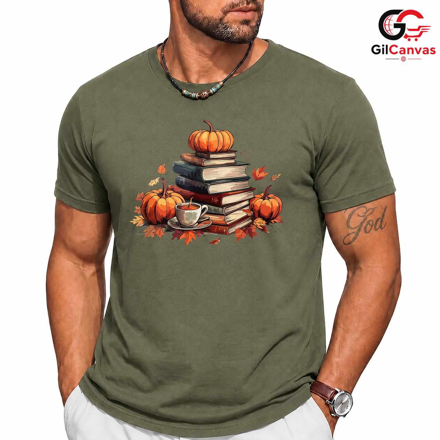 Fall Reading Pumpkin T-Shirt Unisex Cozy Autumn Book Lover Perfect Gift