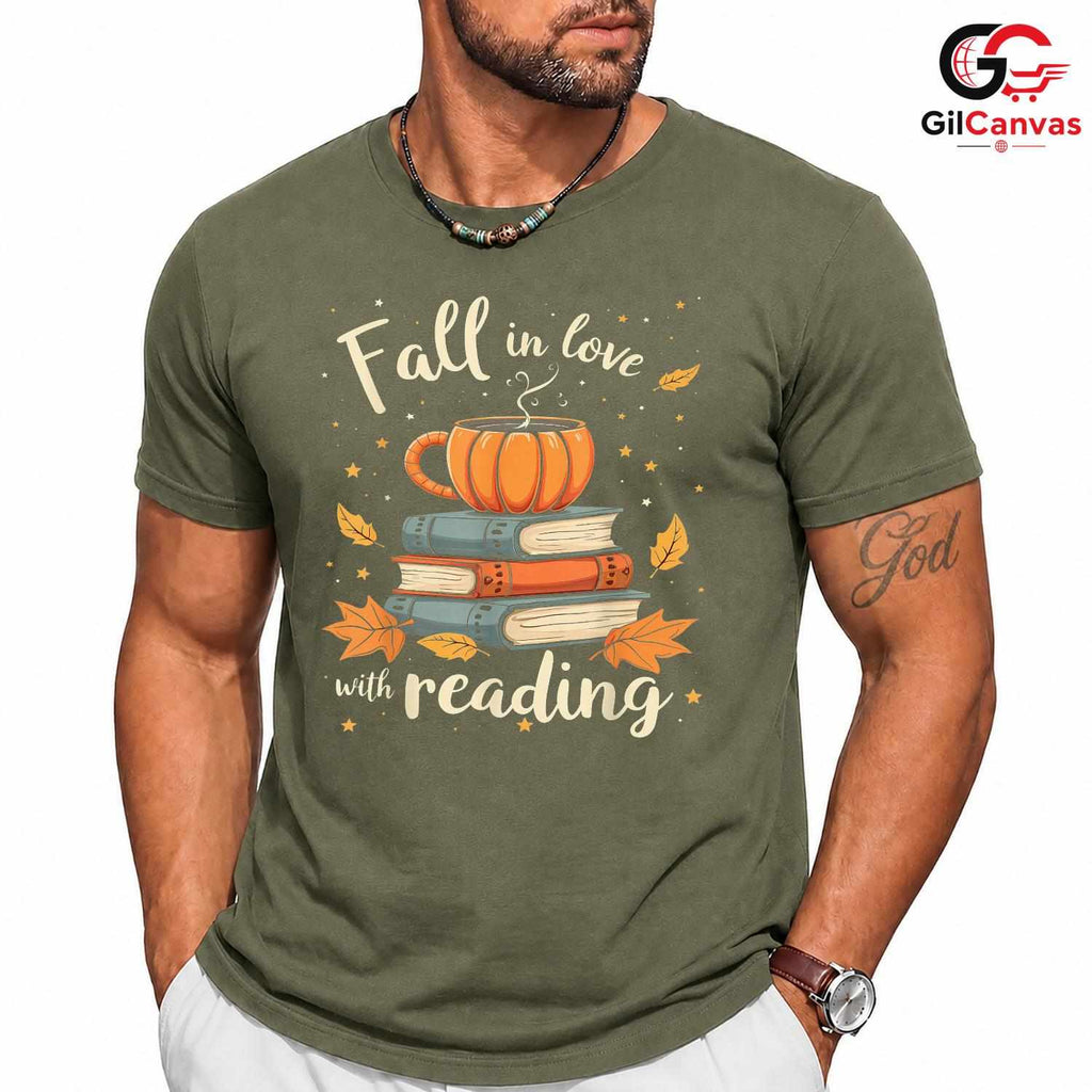 Fall Reading Pumpkin T-Shirt Unisex Cozy Autumn Book Lover Enthusiast Gift
