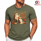 Fall Vibes Ghost Halloween Tee Unisex Spooky Autumn Lover Gift Kids Adults