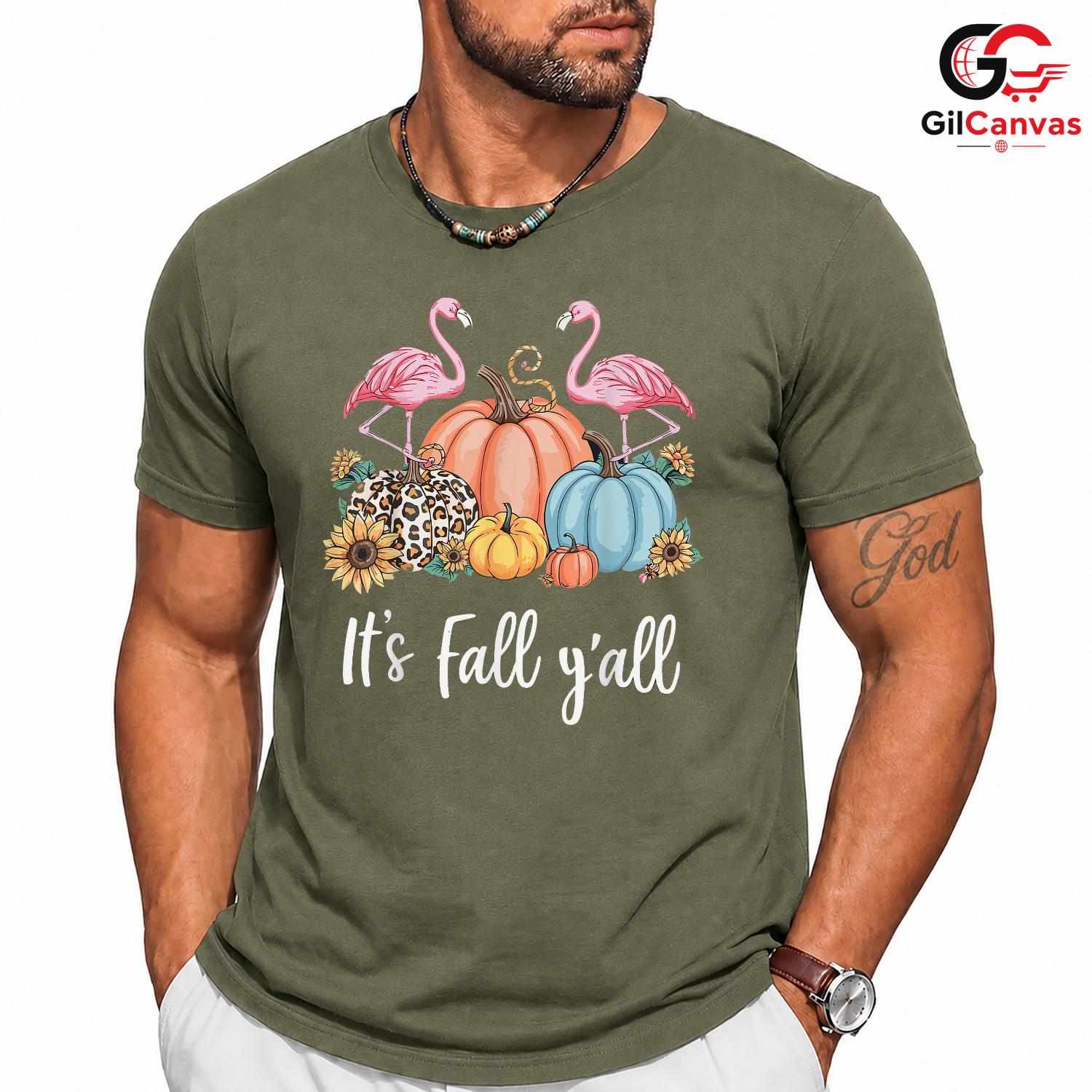 Flamingo Pumpkin Fall T-Shirt Unisex Cute Autumn Tropical Gift Idea For Women