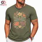 Floral Dragonfly T-Shirt Spring Fashion Garden Party Eco Friendly Women Tee