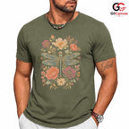 Floral Dragonfly T-Shirt Spring Fashion Garden Party Eco Friendly Women Tee