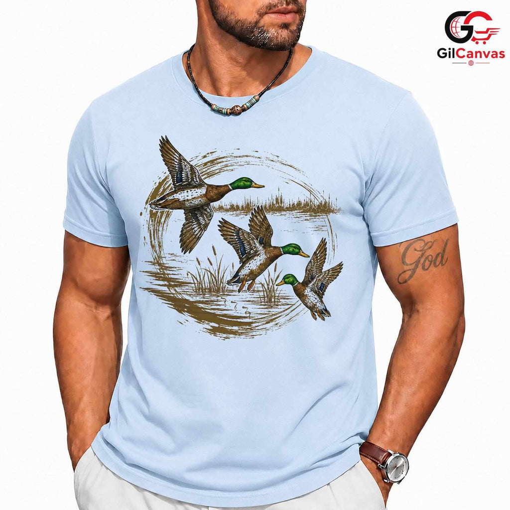 Flying Ducks Wildlife T-Shirt Men Women Outdoor Enthusiast Nature Graphic Tee