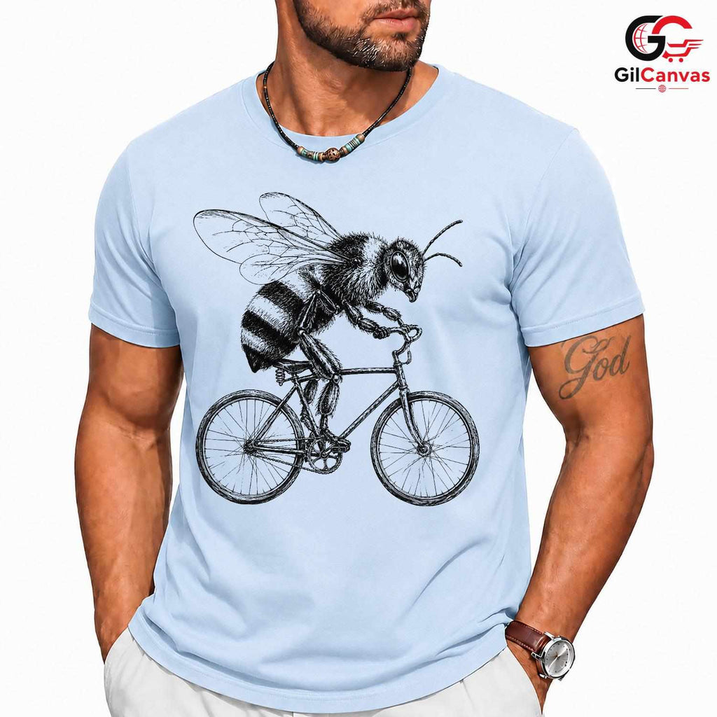 Funny Bee Bicycle T-Shirt Honeybee Cyclist Spring Unisex Insect Nature Ride Tee