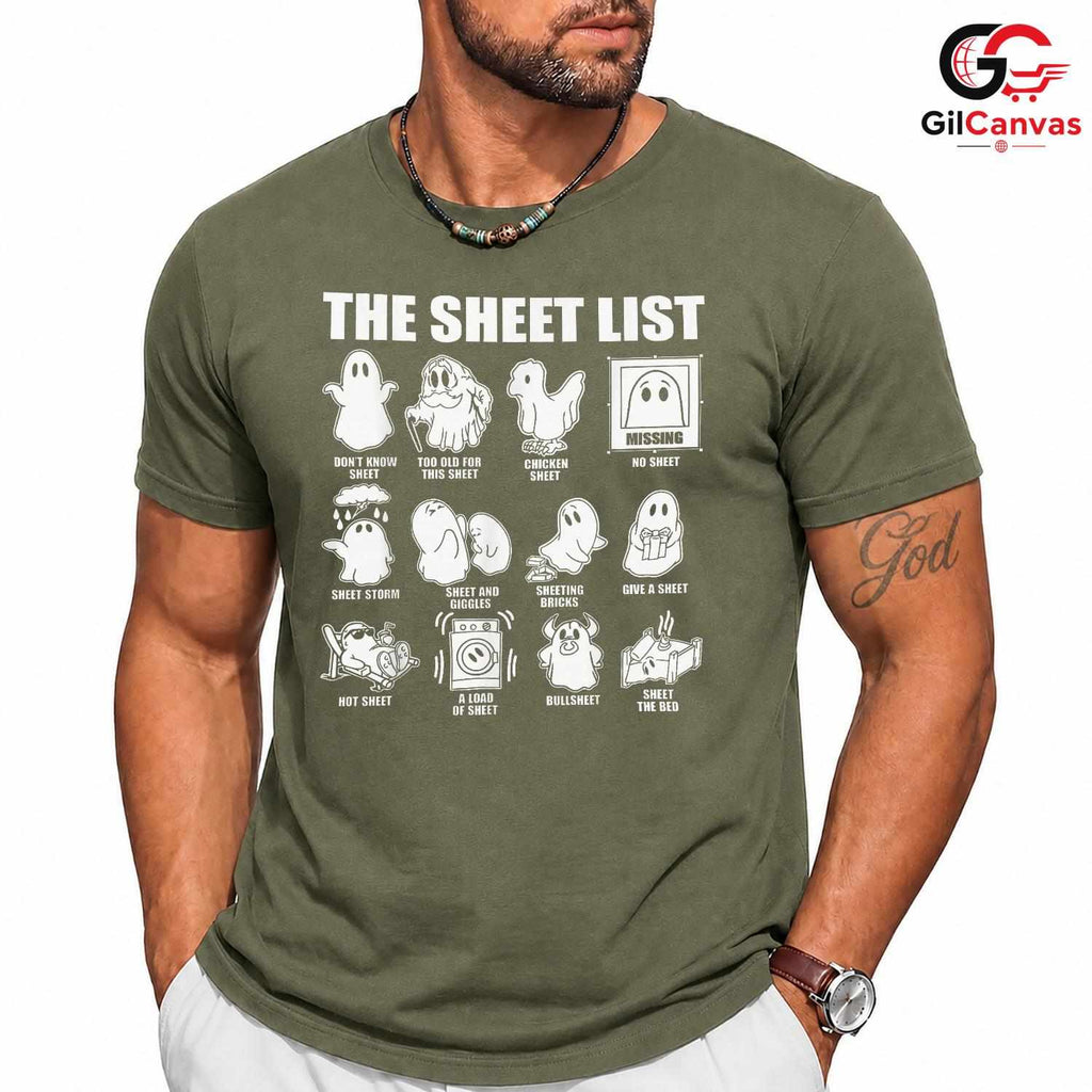 Funny Ghost Sheet List T-Shirt Unisex Spooky Halloween Party Gift For Adults