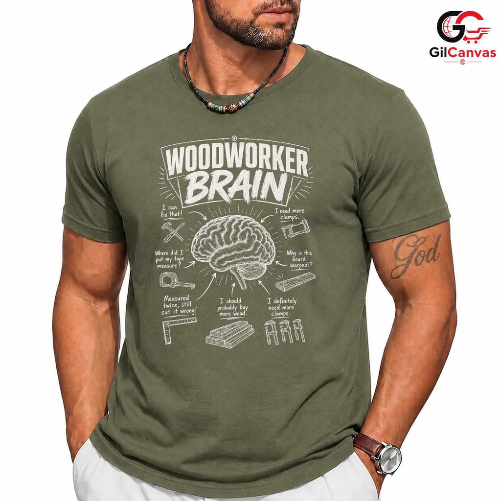 Funny Woodworker Brain T-Shirt Creative Humor Gift Unisex Graphic Apparel Tee