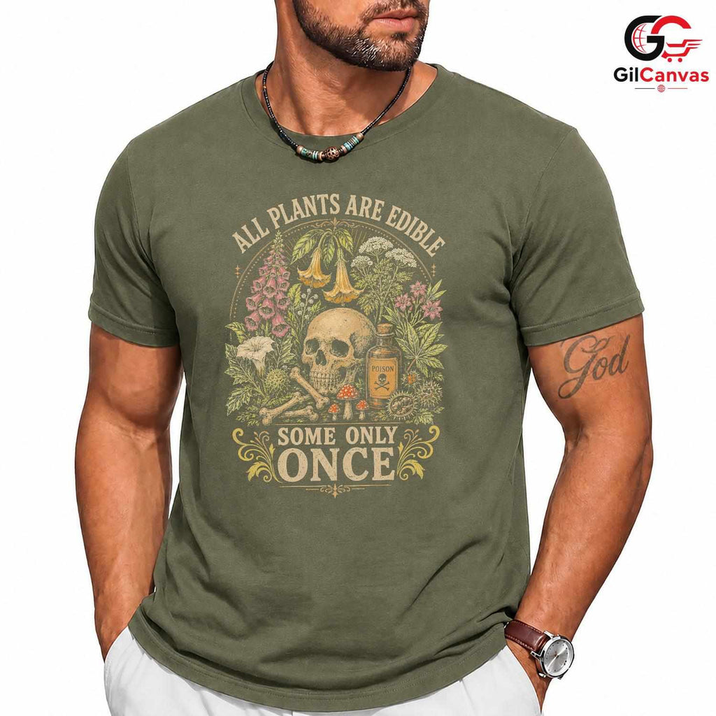 Gothic Edible Plant Skull T-Shirt Halloween Nature Lover Unisex Graphic Tee