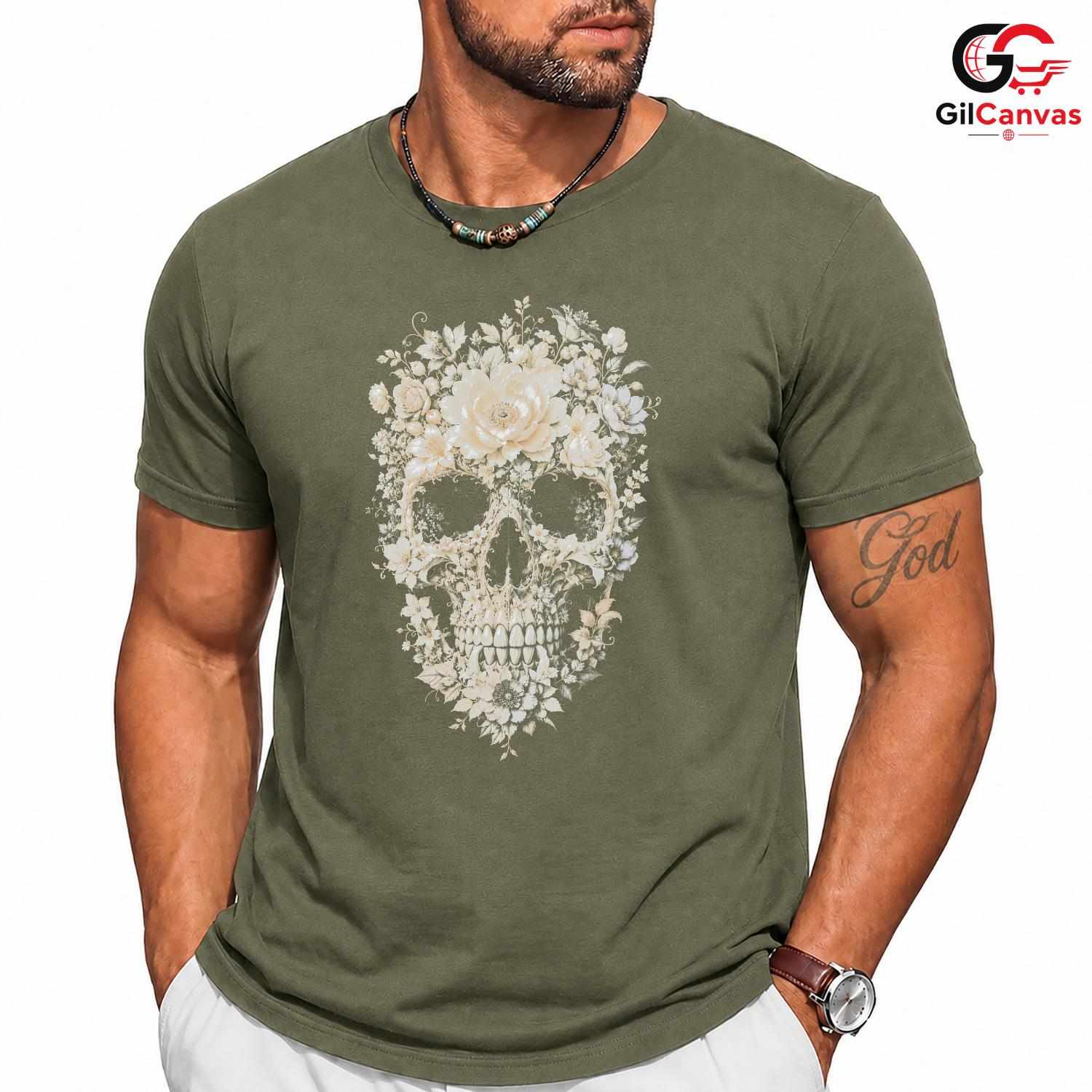 Gothic Floral Skull T-Shirt Dark Academia Halloween Unisex Celebration Apparel