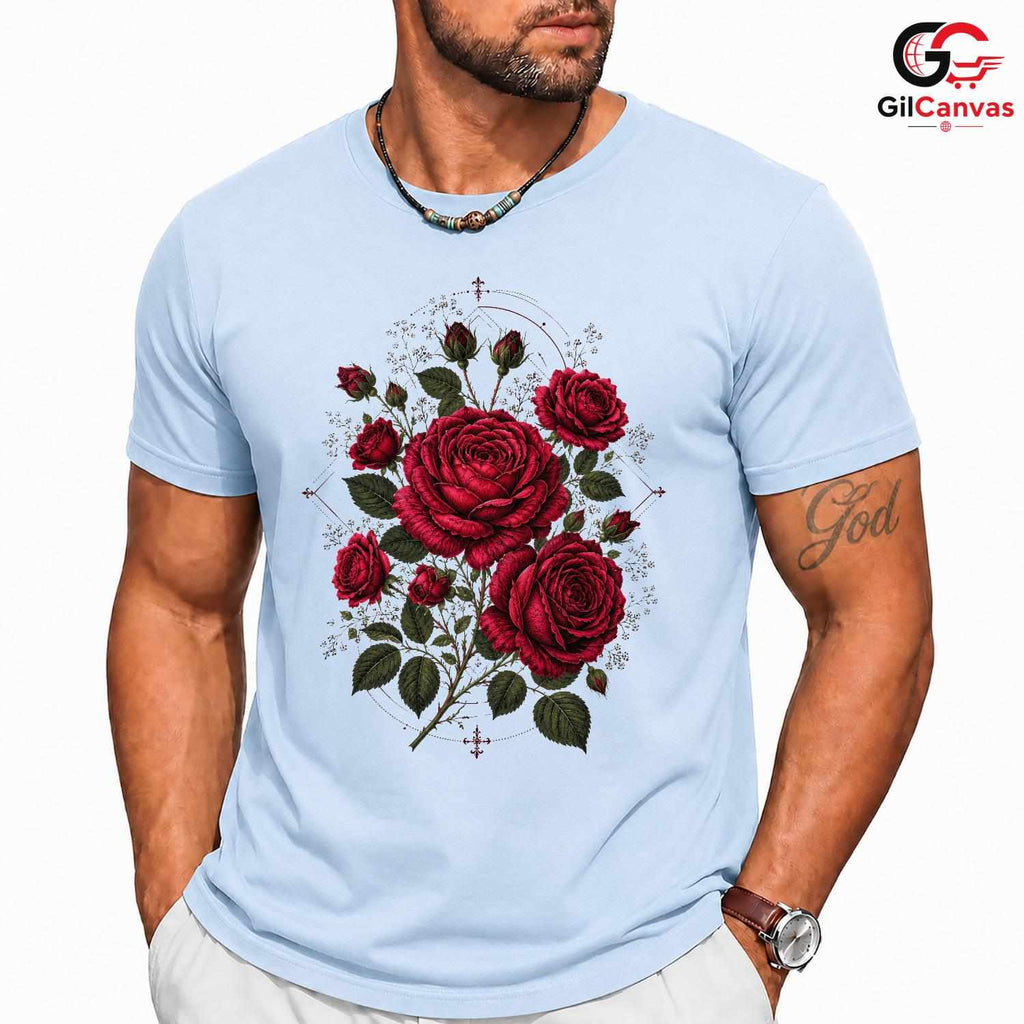 Gothic Red Rose Botanical T-Shirt Aesthetic Floral Art Unisex Graphic Apparel