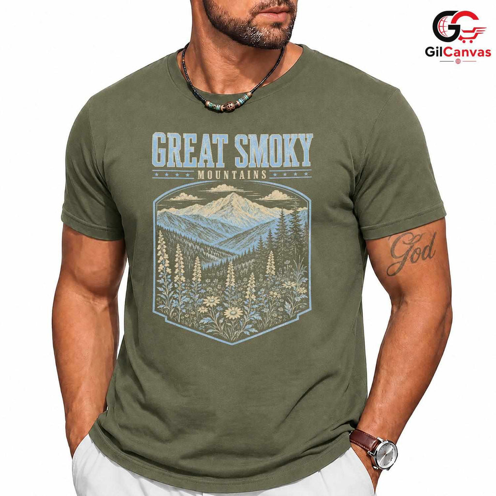 Great Smoky Mountain T-Shirt Vintage Wildflower Hiking Unisex Nature Apparel Tee