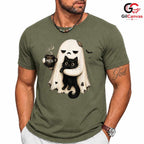 Grumpy Ghost Black Cat Mug T-Shirt Unisex Funny Spooky Autumn Gift For Lovers