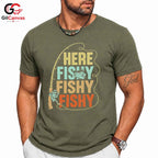 Here Fishy Fishy T-Shirt Outdoor Fun Angler Gear For Men Women Graphic Tee
