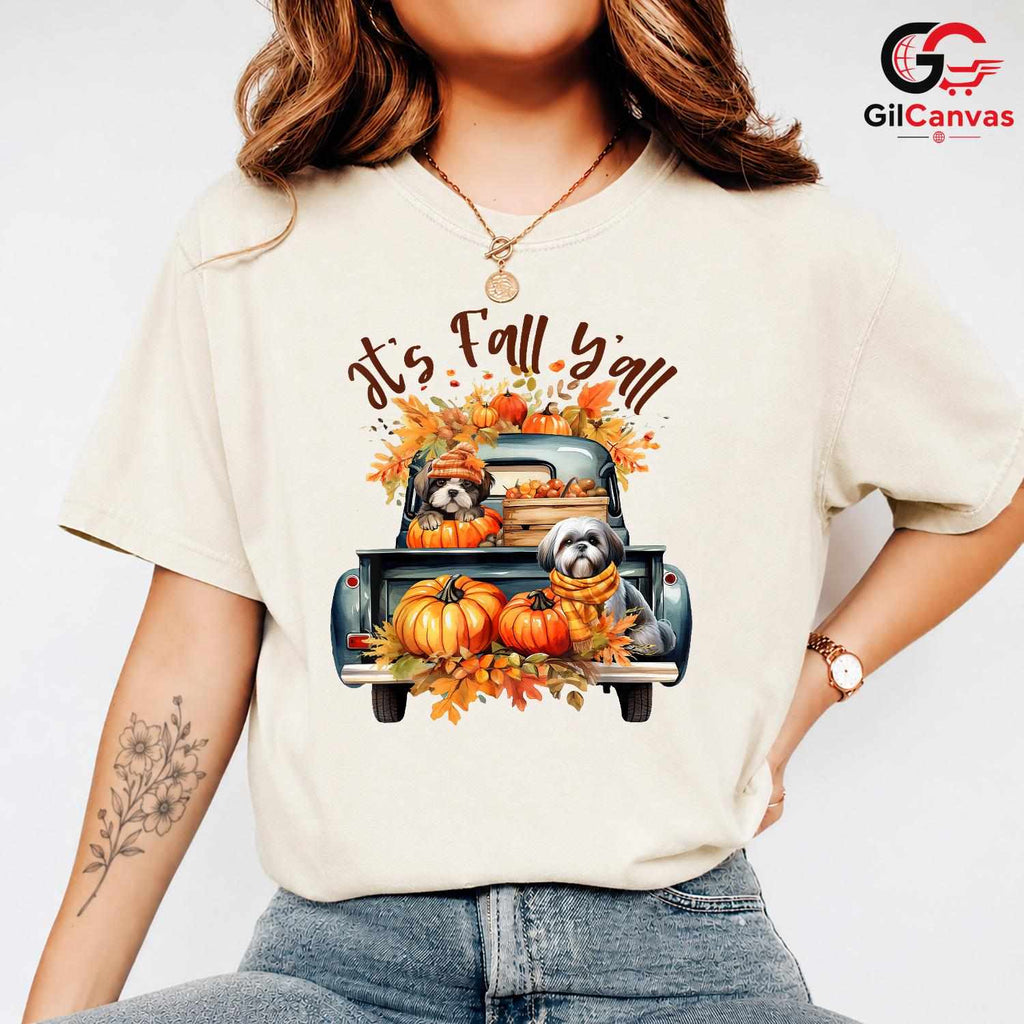 Its Fall Yall Pumpkin Truck T-Shirt Unisex Cute Thanksgiving Dog Lover Gift