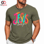 Jesus Loves You Graphic Tee Colorful Christmas Inspirational Unisex Apparel