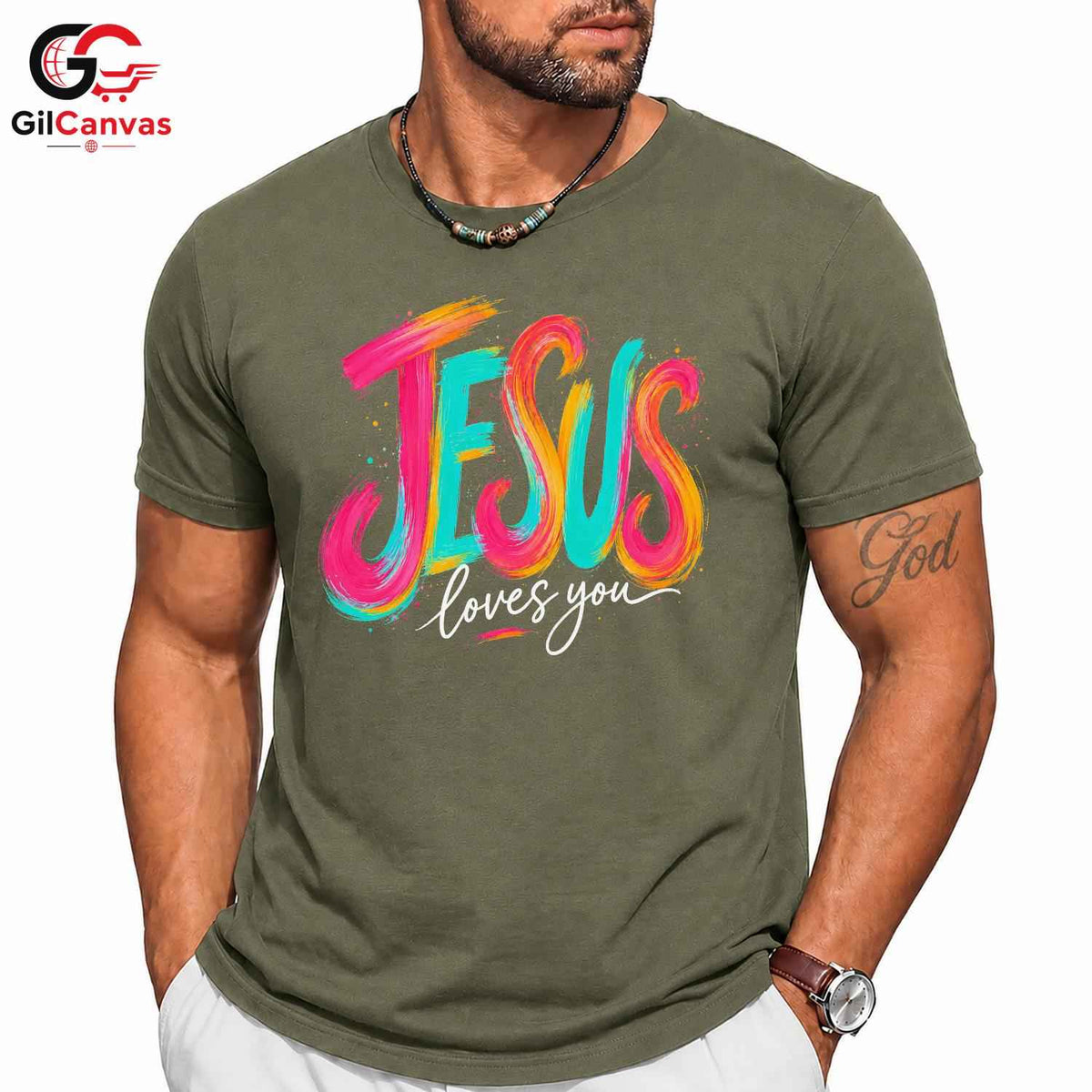 Jesus Loves You Graphic Tee Colorful Christmas Inspirational Unisex Apparel