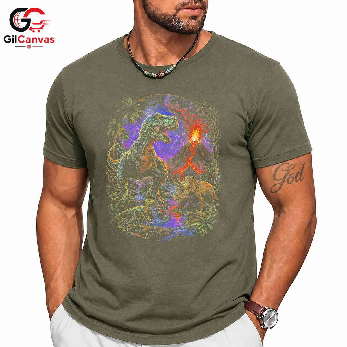 Kids Dinosaur Graphic T-Shirt Rex Triceratops Adventure Lover Boys Girls Tee