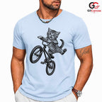 Kitten BMX Bike Rider T-Shirt Happy Tabby Cat Unisex Pet Lover Casual Gift Tee